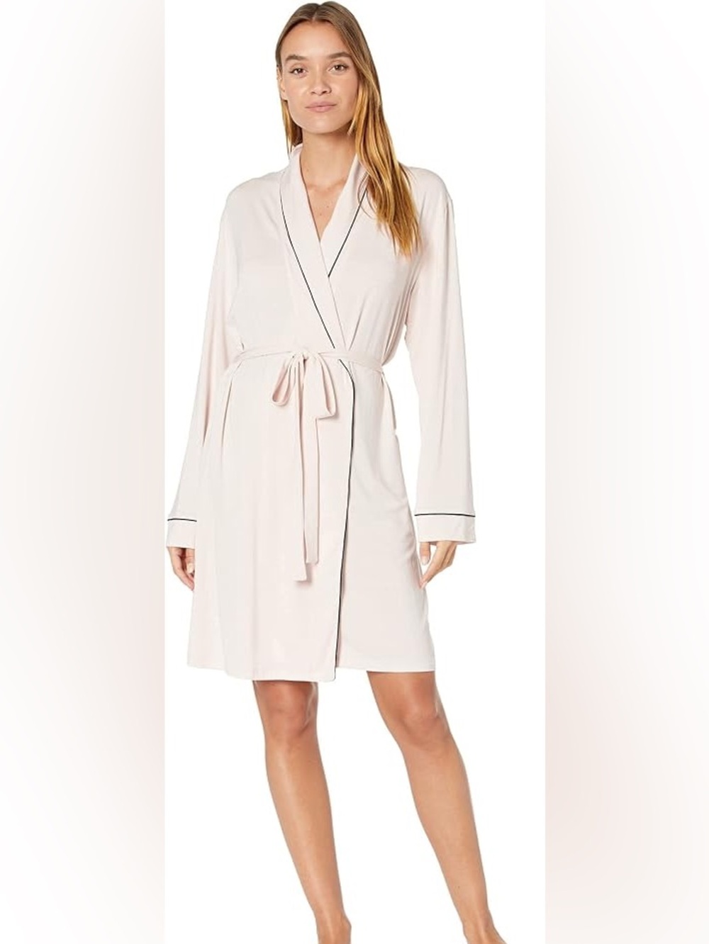 Eberjey The Wrap Robe Blush Pink Navy Piping NWT S/M